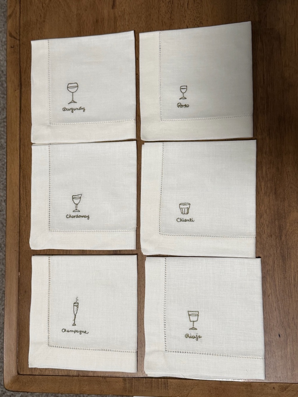 Williams-Sonoma Cheese Cocktail Napkins Linen Cotton Green Embroidered